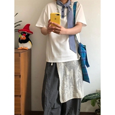 DXY247LL-P44美式领口拼接格子领带短袖t恤高级感痞帅半袖，男装T恤，星座1007（原301D）