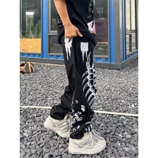 涂鸦骷髅印花复古牛仔裤男女同款潮牌小众街头嘻哈直筒宽松长裤春，男装牛仔裤，星座506A