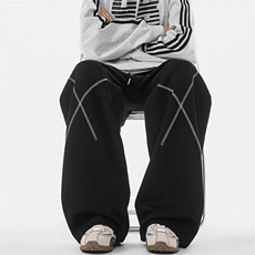 8XL-M直筒卫裤男宽松撞色哈苏线休闲运动裤设计感长裤子K9175P48，男装休闲裤，电商D206-1