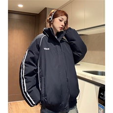 中性风冬装港风条纹织带棉服棉衣休闲加厚外套男女G1107P118，男装棉衣，电商A339