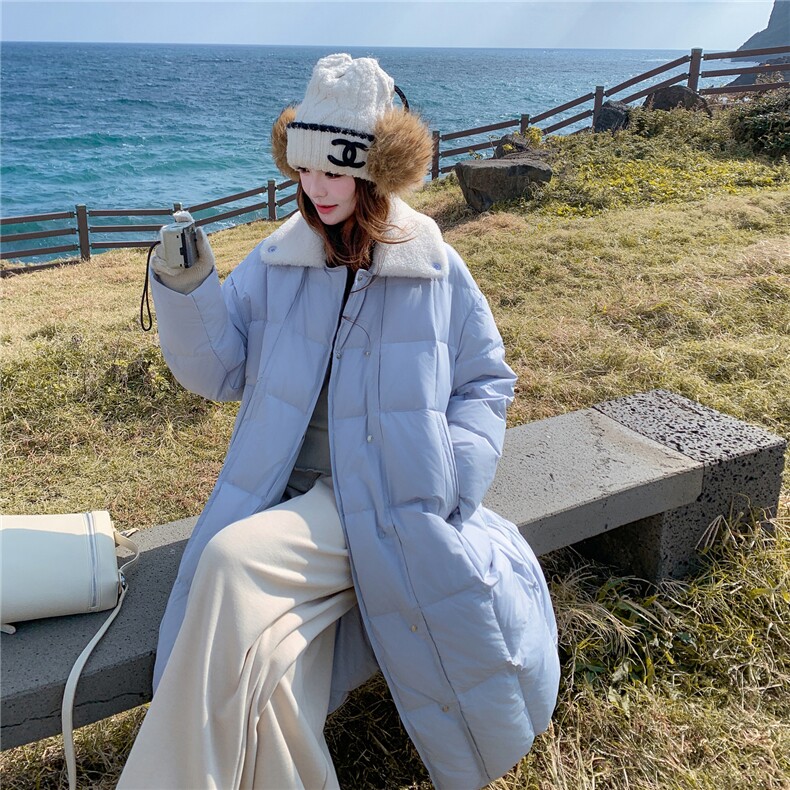 韩系氛围感蓝色90白鸭绒羽绒服女2025冬季新款娃娃领加厚保暖外套,女装羽绒服,2B187