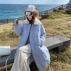 韩系氛围感蓝色90白鸭绒羽绒服女2025冬季新款娃娃领加厚保暖外套，女装羽绒服，2B187