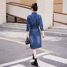 时尚显瘦牛仔连衣裙女长袖气质修身A字裙新款韩版百搭学生裙子，女装连衣裙，秋水欣儿