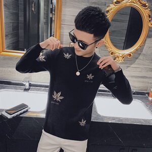 秋冬枫叶休闲圆领套头修身毛衣针织打底衫社会小伙MY2031-P68控88图片
