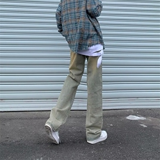 简约~慵懒美式复古黄泥染牛仔裤男微喇高街直筒青少年宽松休闲裤，男装休闲裤，星座1013