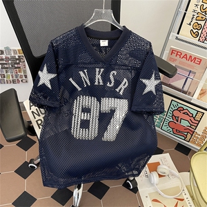 镂空球衣短袖t恤男潮牌夏季宽松潮流ins上衣T019-P40图片
