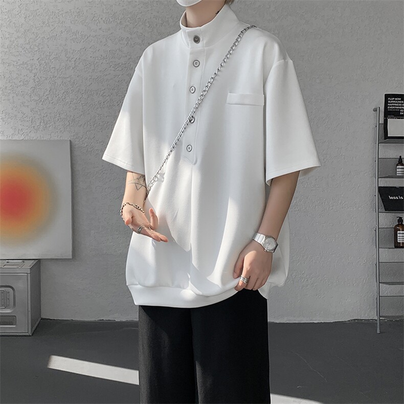 6006-P38控582025夏季美式立领POLO衫短袖，男装T恤，电商A212