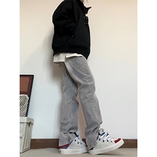 B221美式高街水泥灰弹力直筒牛仔裤LK24146-P60控79加绒P70控99，男装牛仔裤，电商B221