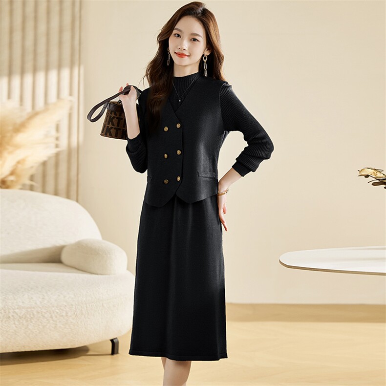 《现货新品》舒适针织小马甲两件套套裙,女装连衣裙,魅丽静蓝