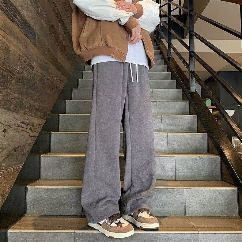 加绒灯芯绒裤男秋冬加厚垂感宽松直筒卫裤阔腿休闲长裤A650/P30,男装牛仔裤,星座506