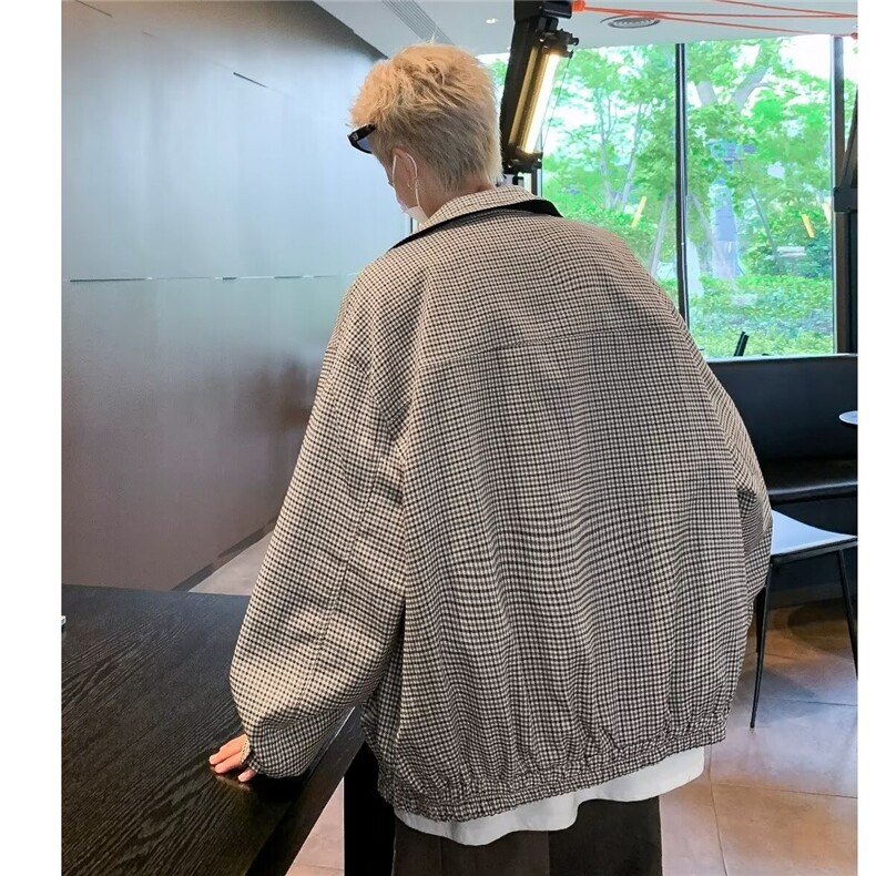 复古格纹肌理感宽松休闲两面穿夹克外套男开衫上衣服8509/P75,男装夹克,星座506