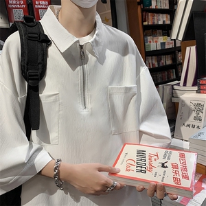 半拉链衬衫男韩版潮流短袖口袋2023夏季新款ins宽松外套CY447-P34图片