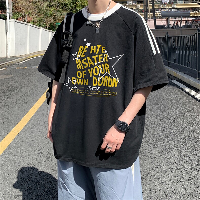 量大优供抖音视频支持得物品质配合二开美式三条杠短袖t恤ZD152,男装T恤,电商A486