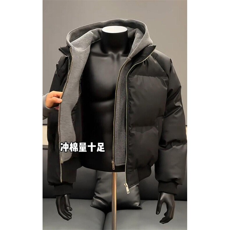 现货高品质重磅工艺美式高街假两件PU皮棉衣男女加厚棉服外套,男装棉衣,电商A486-1