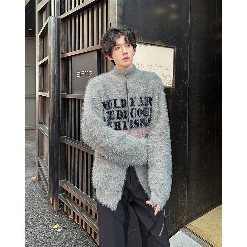 2025冬美式字母提花开衫毛衣慵懒风情侣针织衫外套A025-M041-P75,男装针织衫/毛衣,电商A025