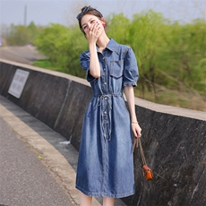 大量现货！2024夏季新款女装韩版时尚显瘦中长款刺绣牛仔连衣裙，女装连衣裙，慧尚依恋