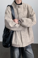 PY302/P85春装新款现货立领皮夹克男雾面潮流宽松大码皮衣外套，男装夹克，电商基地A050
