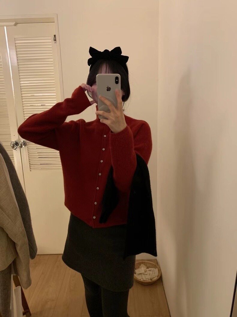 法式气质宽松高领针织开衫女秋冬显瘦系扣毛衣外套羊毛衫,女装羊毛衫,圣旺供货