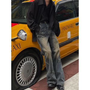 DY9101-P58秋季新款美式结构拼接设计水洗微喇叭裤-网图现货图片