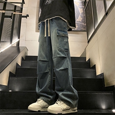 秋季新款工装口袋打褶牛仔裤XZ604-KN14-P50控78，男装牛仔裤，星座604
