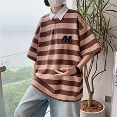 气质2023ins五分袖夏季男青春流行标准新款POLO衫条纹HT96P30，男装Polo衫，星座1116-2