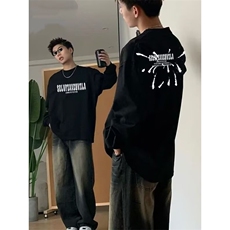 潮牌文艺圆领宽松情侣长袖打底衫上衣服束口T恤卫衣Y46-P38网图，女装T恤，电商B245