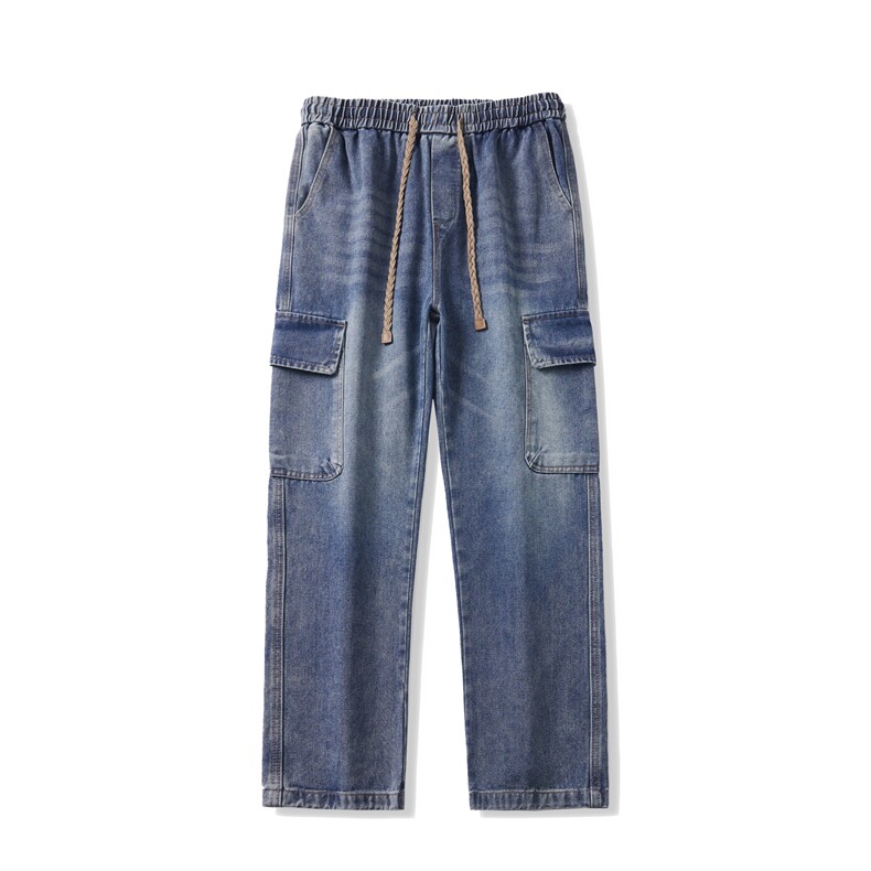 工装牛仔裤男宽松直筒水洗阔腿裤子多口袋复古垂感长裤J8102-P50,男装牛仔裤,星座509