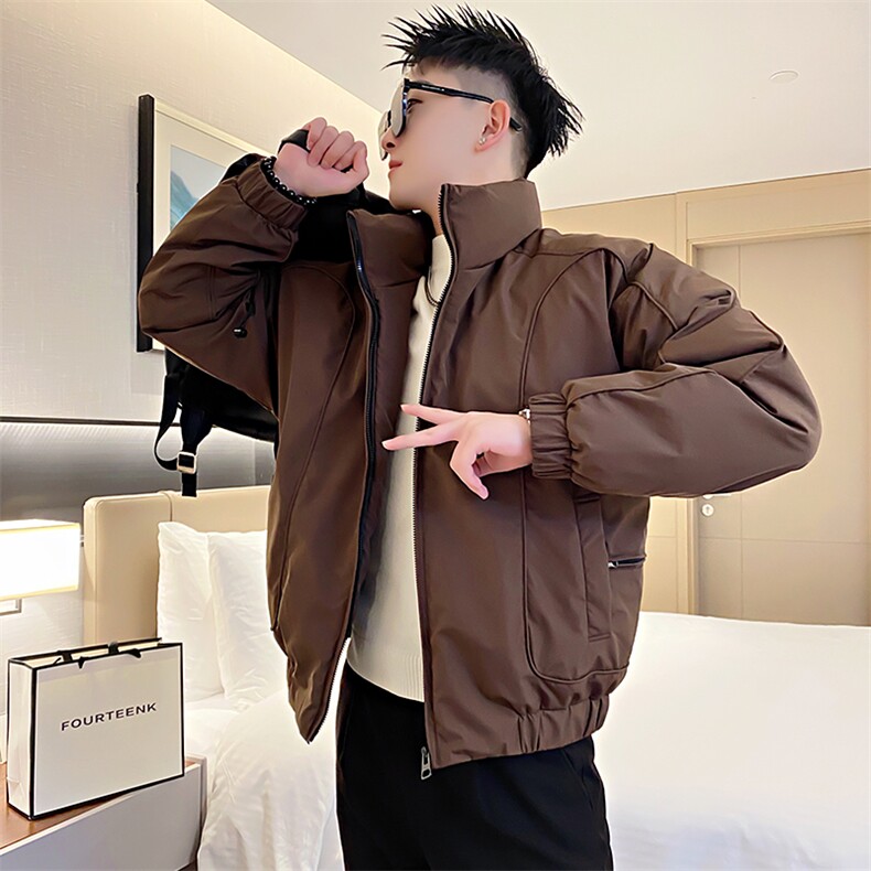 AY76/特P158控208冬季社会小伙高级设计师简约潮牌纯色棉服男咖首，男装棉衣，星座305B-1