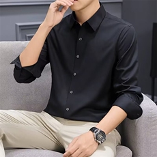 雅痞高级感休闲衬衫男2025春秋长袖纯色商务正装丝滑垂感衬衣男士，男装衬衫，星座506A