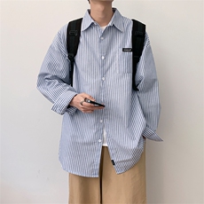 条纹长袖衬衫男宽松日系复古休闲上衣ins潮百搭衬衣外套DS06-P32，男装衬衫，星座1008-1