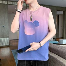 2022夏季时尚男士潮流拼色小熊可爱图案无袖T恤TC1105-P25，男装T恤，星座717