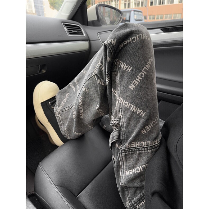 B221美式ins高街暗黑宽松直筒字母工装牛仔裤LK25460-特P50控88,男装牛仔裤,电商B221