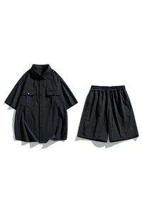 夏季套装男高品潮牌五分袖衬衫大码短裤两件套DSA157-1-C70-P85图片