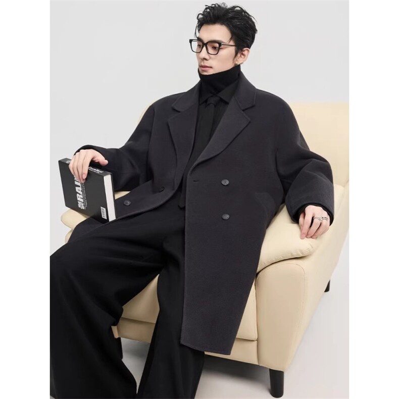 1506A/GCK050/P104毛呢大衣男中长款韩版宽松双排扣1，男装毛呢大衣，星座1506A