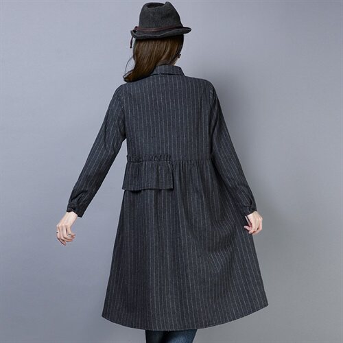 中长款2025冬季新款条子加厚衬衫常规直筒A版加绒长款衬衫裙外套，女装衬衫，风姿绰