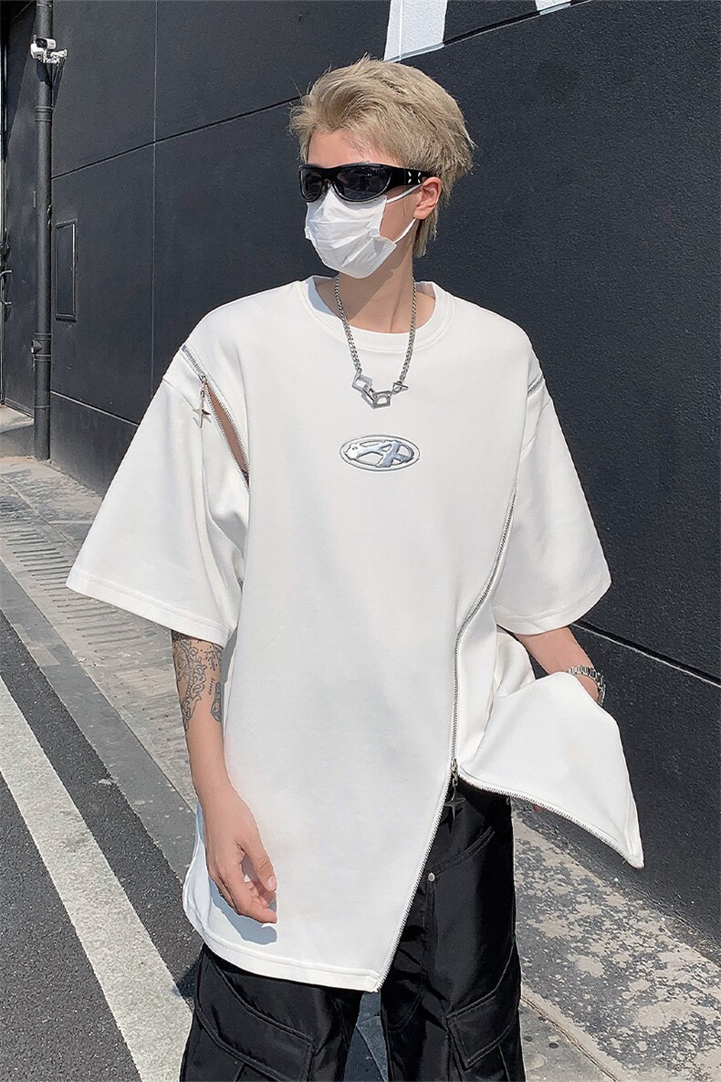 男装不规则解构拉链短袖T恤24夏季新款圆领上衣XZ514-2-20248-P58,男装T恤,星座514-2(原B239)