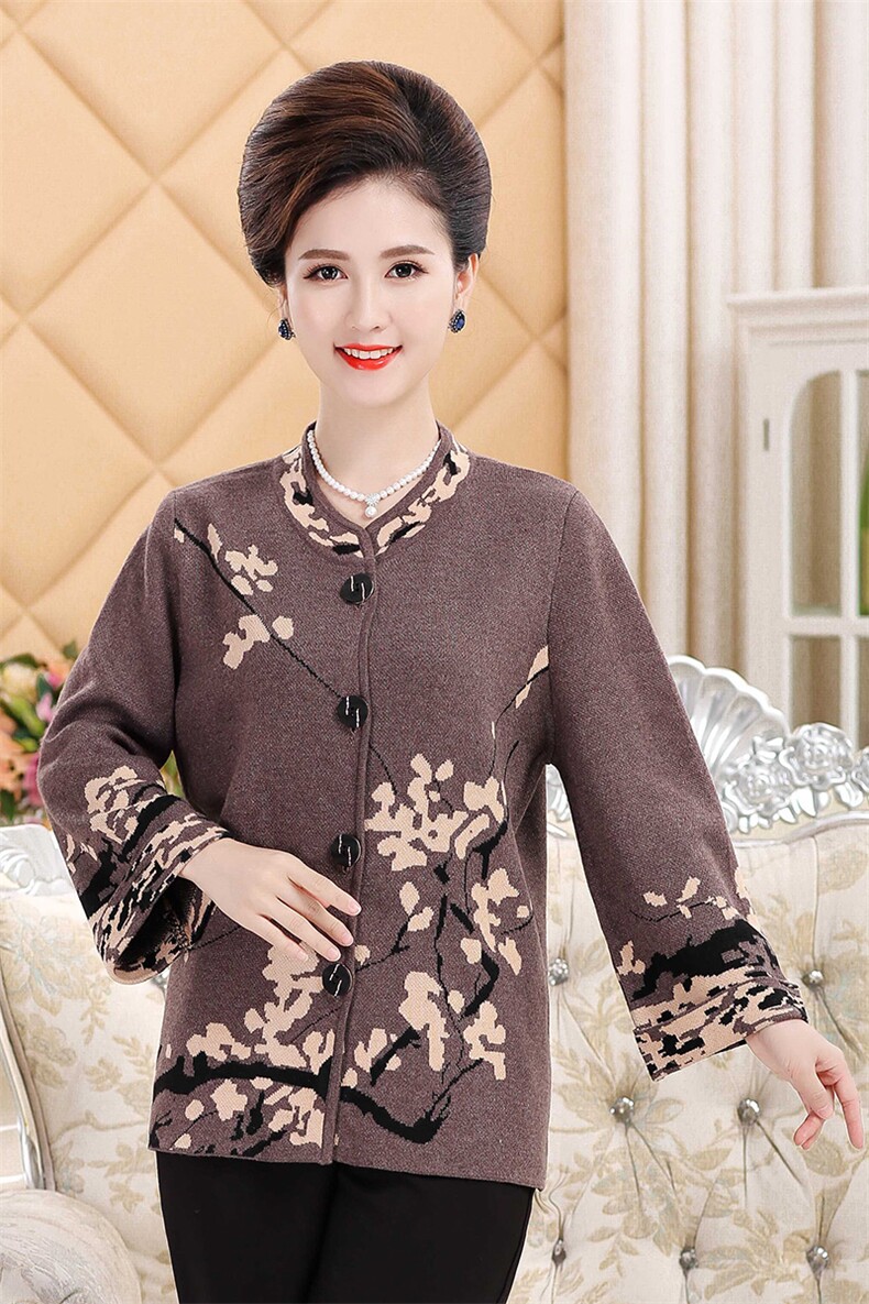 2024秋冬新款中老年女款印花女士羊毛开衫,女装羊毛衫,衣恋羊绒