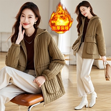 时尚轻薄羽绒棉服女2024冬新款抽绳收腰显瘦宽松休闲加厚加棉外套，女装棉衣/棉服，文熹诺