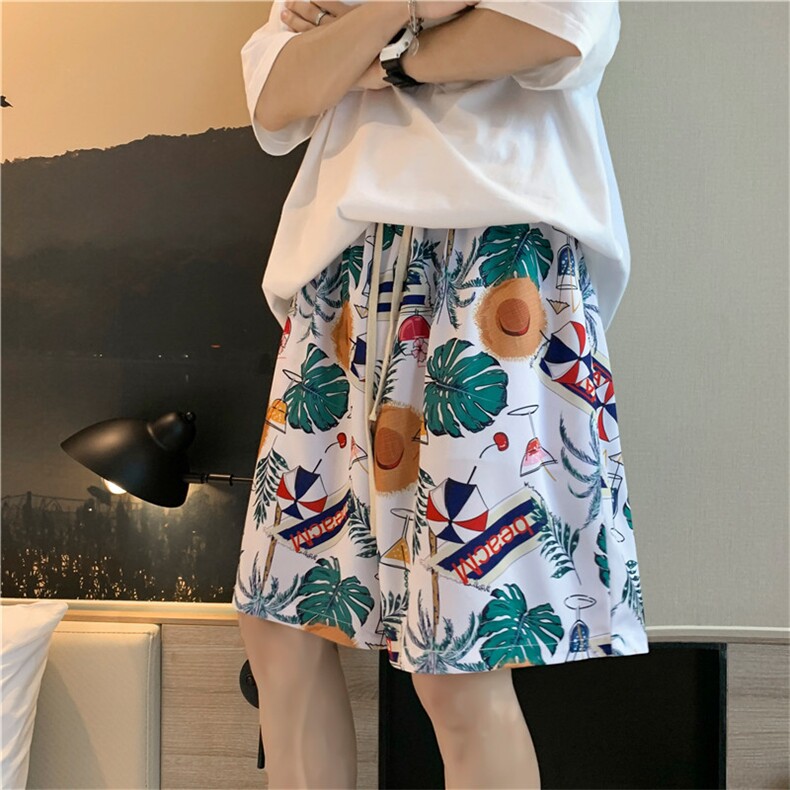 夏威夷度假风冰丝休闲短裤男夏季ins情侣沙滩裤宽松潮流五分裤子,男装牛仔裤,电商B369（原A024）