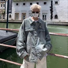 美式复古水洗牛仔外套男春季设计感潮牌高街情侣宽松休闲百搭夹克，男装工装外套，星座1210-1