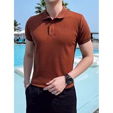 短袖polo衫男新款夏季修身肌肉轻熟商务休闲韩版竖条纹坑条t恤ins，男装T恤，星座506A