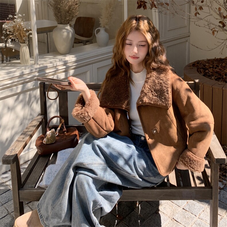 美拉德羊羔毛外套女皮毛一体翻领加厚保暖2025新款8061-P185-K280,女装羊羔毛/颗粒绒,浙宝115
