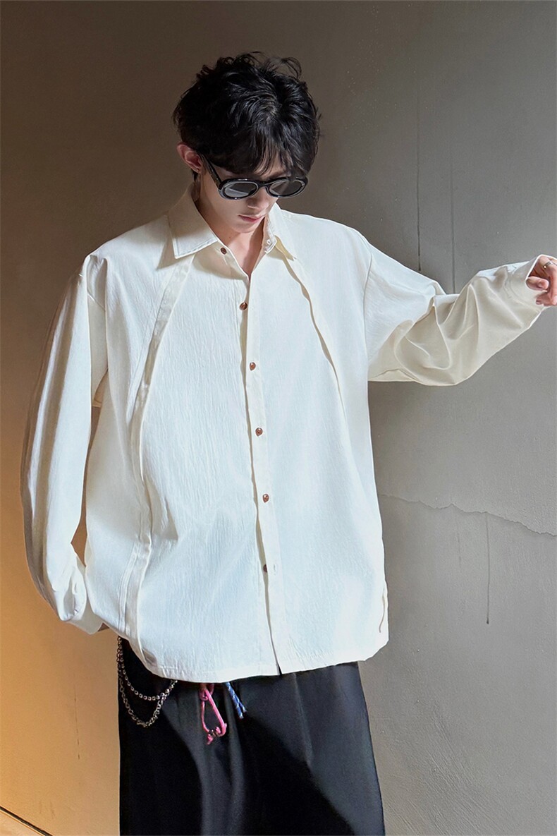 CS1159-特P33控58秋季潮流大码拼接高级感痞帅衬衫宽松外套男,男装衬衫,电商A059