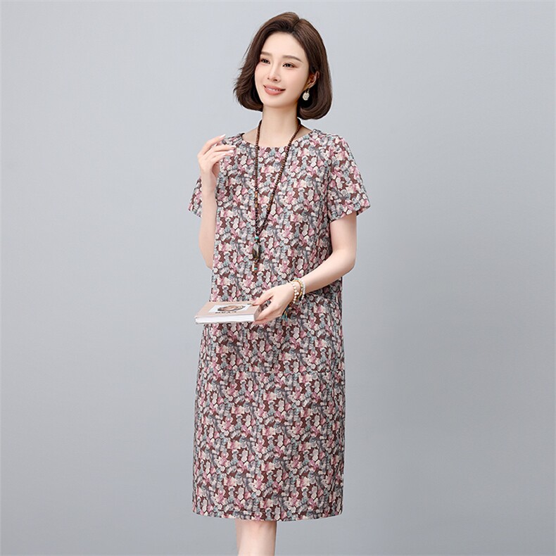 现货2025年夏季时尚减龄印花文艺优雅连衣裙,女装连衣裙,依恋蒂丝