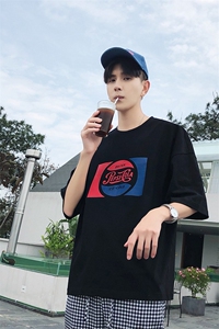 夏季新款休闲时尚韩版潮流宽松圆领印花短袖T恤图片