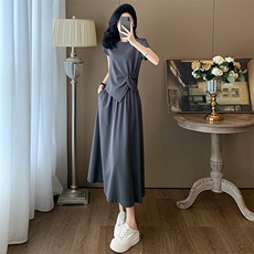 韩版女夏季新款时尚洋气套装裙圆领不规则短袖上衣半身裙两件套潮，女装套装/套裙，2C310