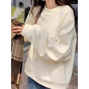 圆领卫衣女秋冬季高街基础款宽松慵懒风长袖上衣 WE10068图片