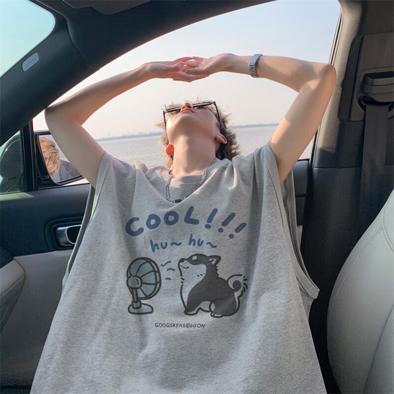 夏季新款外景潮港风宽松背心男潮牌大码坎肩无袖T恤BX9690/P25，男装背心/马甲，电商B316