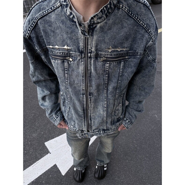 【有货】JK10CC-特P78 美式高街短款牛仔外套男高级感垫肩夹克图片