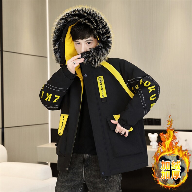 加绒夹克男士外套青年冬季加厚连帽大毛领保暖棉衣男L8757-P98图片